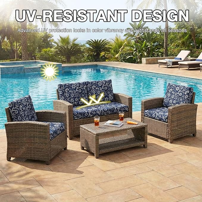 hyha 4Pcs Patio Cushion Covers, Stretch Outdoor Couch Cushion Covers Replacement, Washable Outdoor Chair/Sofa Slipcovers for Patio Furniture Cushions Protector with Elastic Bottom(Baroque,Cover Only)