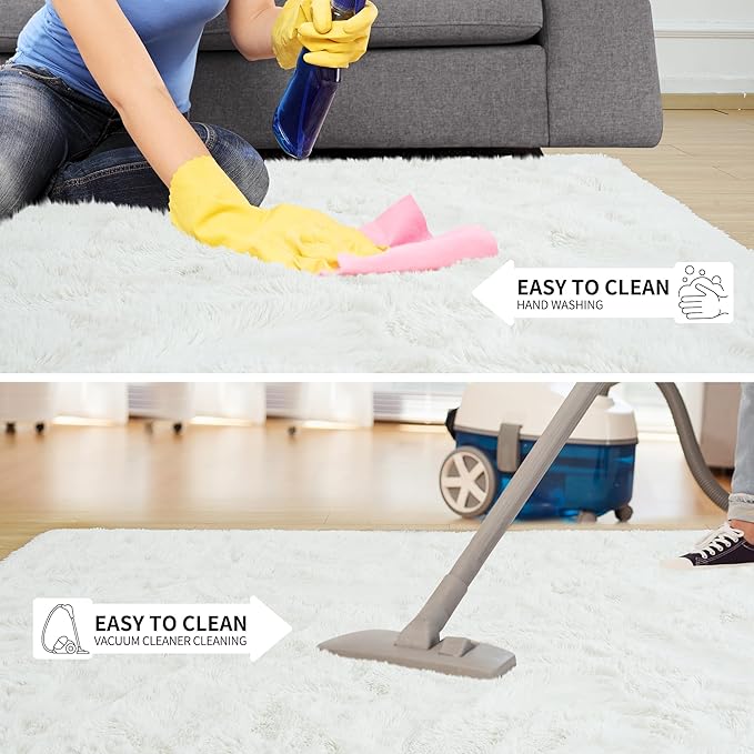 Tepook Super Soft Fluffy Rug for Bedroom, Modern Shaggy Fuzzy Kids Rugs for Living Room, Plush Indoor Nursery Home Decor Dorm Carpet with Non-Slip Bottom, Cream White, 4 X 6 Feet