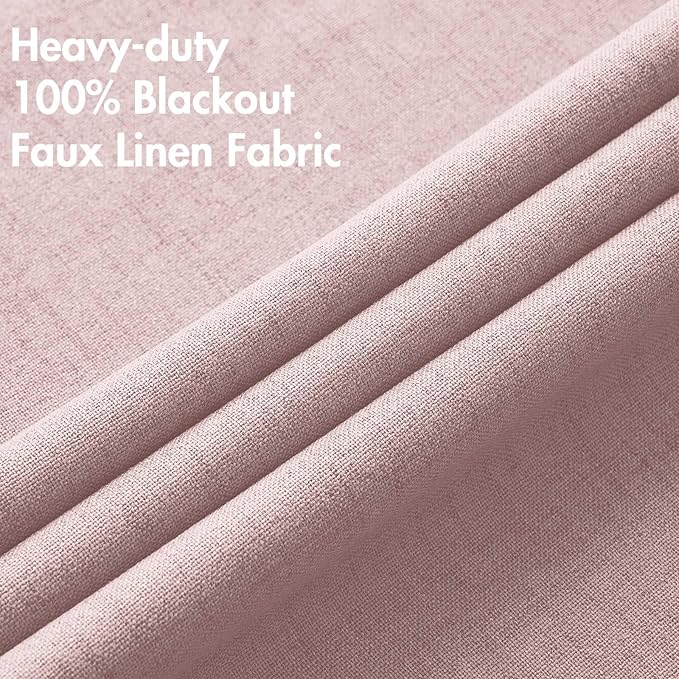 MIULEE Linen Texture Curtains for Bedroom Solid 100% Blackout Thermal Insulated Pink Curtains Grommet Room Darkening Drapes for Living Room Nursery 52x63 Inch (2 Panels)