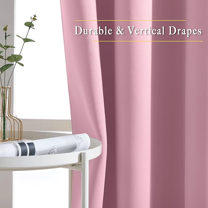 NICETOWN Blackout Patio Curtains for Windows 84 inch Length - Solid Thermal Insulated Grommet Light Reducing Panels Window Treatment for Living Room (Crystal Pink, 2 Panels = 160" Wide)