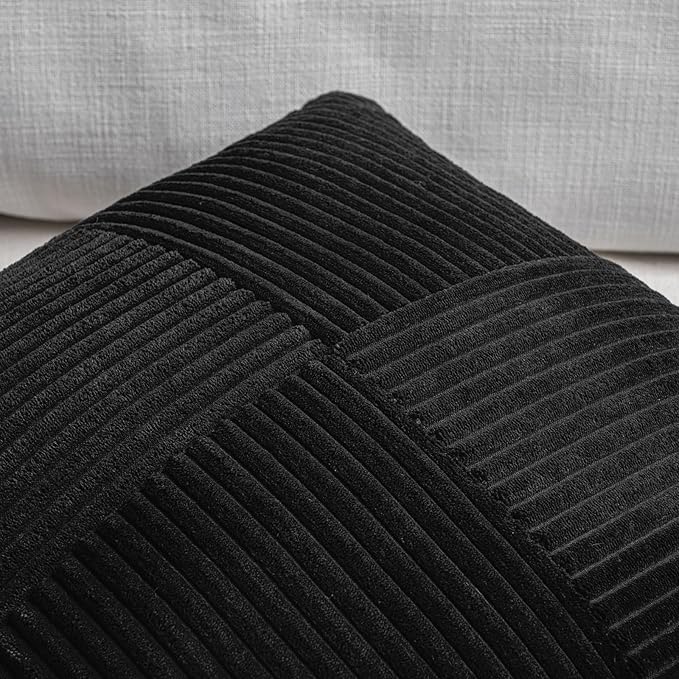 Fancy Homi 2 Packs Black Samll Decorative Throw Pillow Covers 14x14 Inch with for Couch Bed Sofa, Rustic Farmhouse Boho Home Decor, Soft Corss Patchwork Corduroy Square Cushion Case 35x35 cm