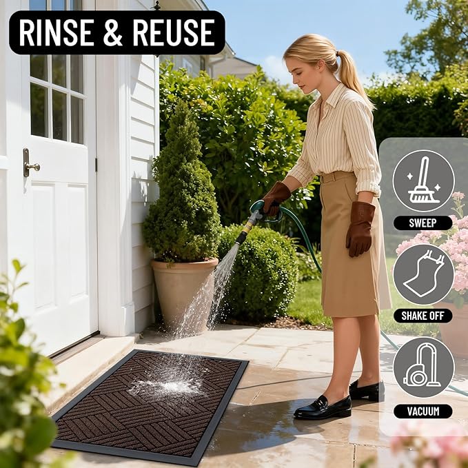 OLANLY Front Door Mat Outside Entrance 59x34, Absorbent, Heavy Duty Sturdy Natural Rubber Doormat Indoor Outdoor, Stain and Fade Resistant, Non-Slip Low Profile Floor Mat for Entryway, Brown Diamond
