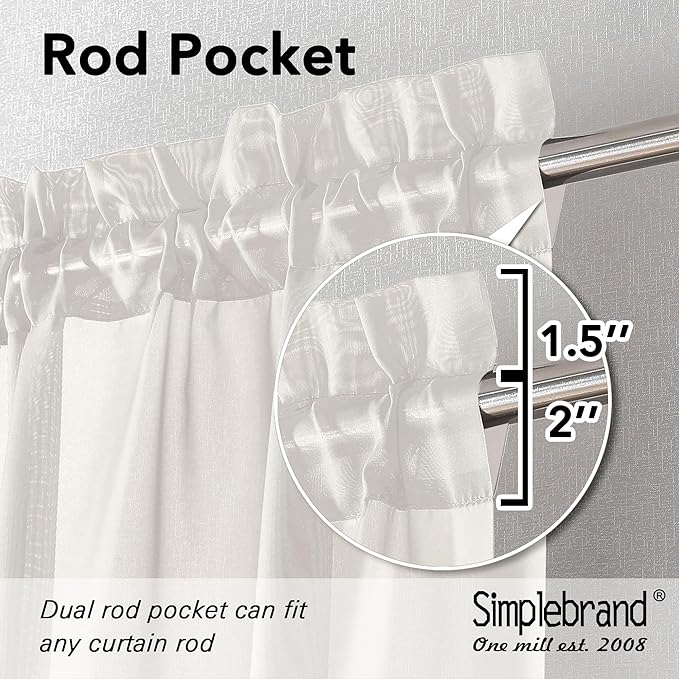 Simplebrand Ivory Sheer Curtains, 72" Length, 2 Panels Set - Light Filtering, Rod Pocket Window Curtains for Bedroom (Ivory, 59" W x 72" L)