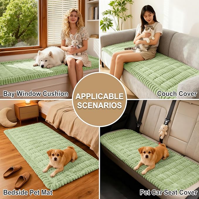 hyha Couch Covers for Dogs Washable, Non Slip Plush Dog Sofa Protectors, Fuzzy Pet Couch Covers for 3 Cushion Sofa Pet Friendly (Green, 27.6" x 59")