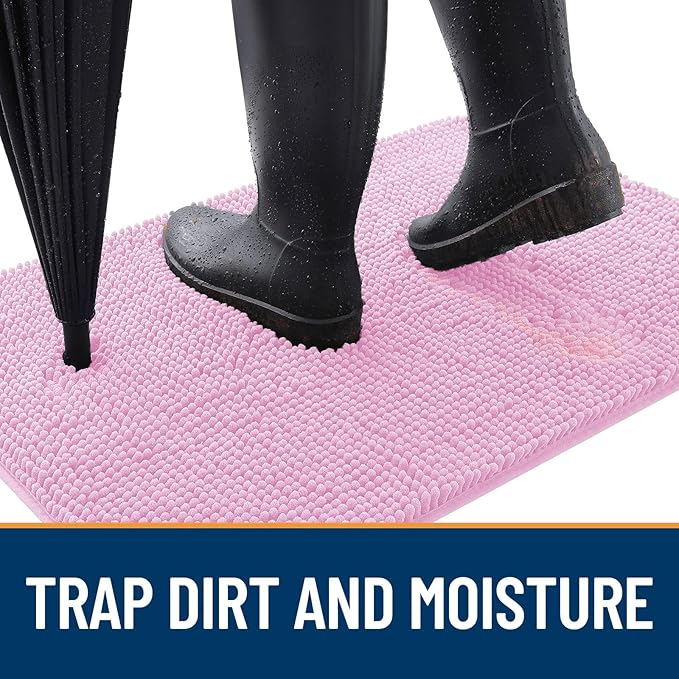 OLANLY Dog Door Mat for Muddy Paws 45x27, Absorbs Moisture and Dirt, Absorbent Non-Slip Washable Doormat, Quick Dry Chenille Mud Mat for Dogs, Entry Indoor Entryway Carpet for Inside Floor, Pink