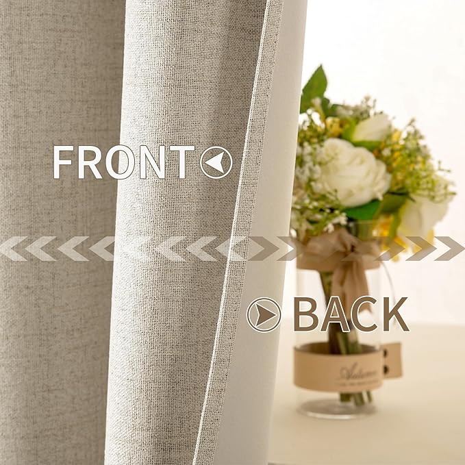 MIULEE 100% Blackout Linen Curtains for Bedroom Thermal Insulated Stone Grommet Room Darkening Curtains & Drapes Fall Decor for Living Room Nursery 52 x 96 Inch (2 Panels)