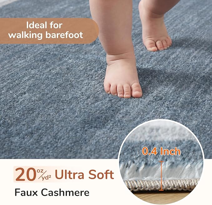 OPPODREAM Border Soft Area Rugs 6x9, Washable Blue Rug with Non Slip Backing, 6 x 9 Faux Cashmere Low-Pile 6x9 Carpet