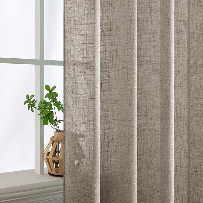 MIULEE Burlywood Birch Linen Curtains 90 Inch Long 2 Panels for Bedroom Living Room, Soft Linen Textured Window Drapes Semi Sheer Light Filtering Back Tab Rod Pocket Farmhouse Modern Burlap Look Decor