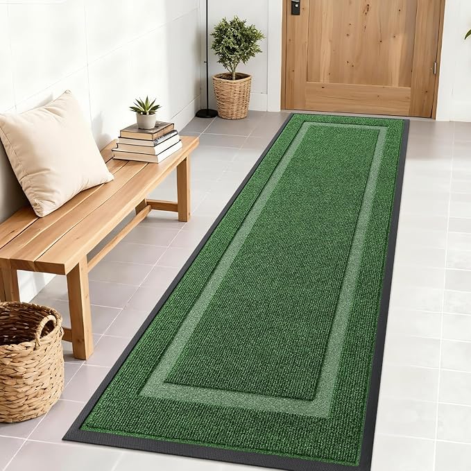 OLANLY Front Door Mat Indoor Outdoor Entrance, Waterproof All-Season, All-Weather Doormat, Sturdy Natural Rubber, Fade Resistant, Low Profile, Easy Clean Patio Porch Entryway Mat, 71x23, Green
