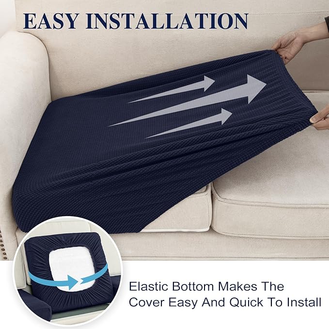 Couch Cushion Cover Loveseat Cover or 2 Seat Sofa Cover Washable Stretch Sectional Sofa Slipcover(1 Piece for Loveseat or Sofa 2-Seater, Navy)