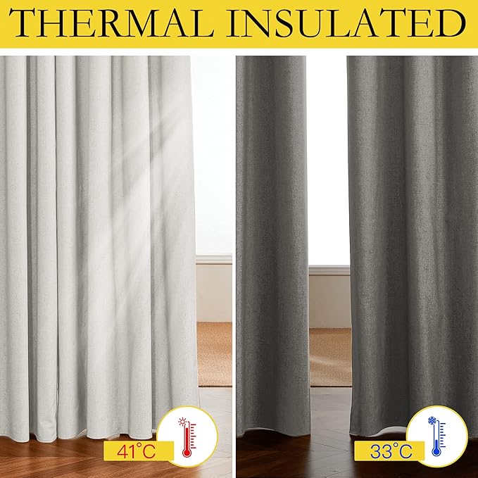 NICETOWN 100% Blackout Linen Texture Curtains 80 inches Long, Ivory, 2 Pcs, Thermal Insulated Full Blackout 2-Layer Lined Drapes, Energy Efficiency Window Draperies for Boy's Room