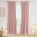Guken 100% Blackout Linen Curtains 90 Inch 2 Panels Set for Girl's Bedroom, Living Room, Nursery, Back Tab Thermal Insulated Black Out Drapes Room Darkening, Pink