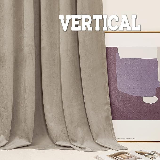 RYB HOME Velvet Curtains 120 inches Long - Smooth Durable Earth Tone Drapes Extra Long Room Darkening Privacy Window Treatment for Living Room, Camel Beige, W52 x L120 inches, Set of 2