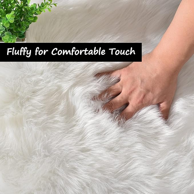 Goolela White Faux Sheepskin Fur Rug 2x6 Fluffy Fuzzy Furry Runner for Bedroom Bedside Shaggy Soft Sheepskin