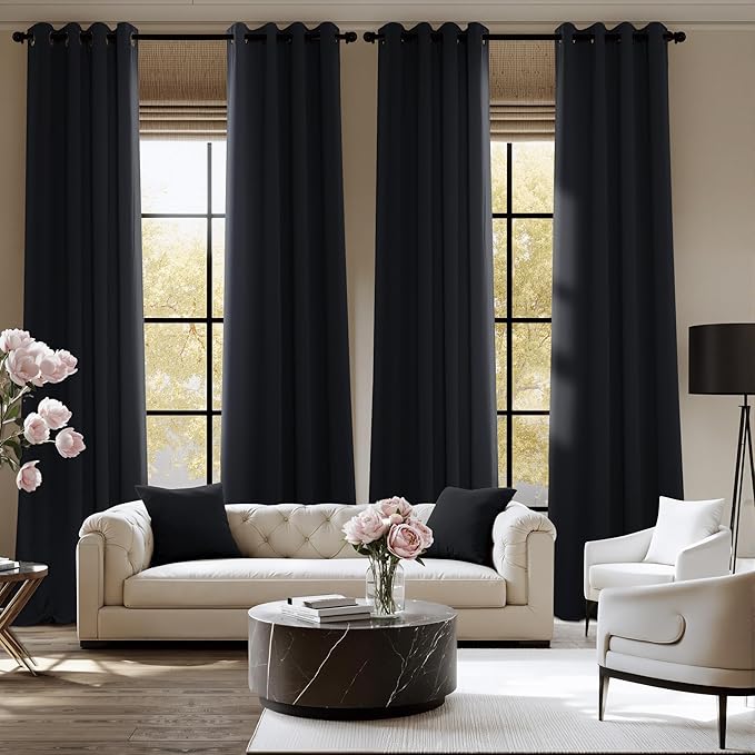 NICETOWN Room Darkening Draperies Curtains Panels, 2 Panels Black W52 x L84