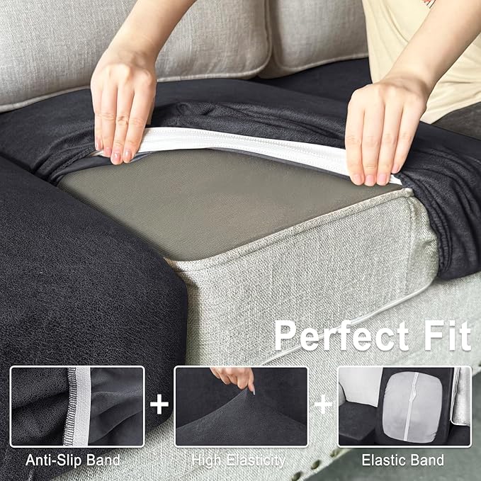 Leather Look Couch Cushion Covers Sofa Seat Slipcovers Sets Couches Furniture Protector for Sectional Armchair Loveseat Pets Kids Stretch Spandex Fabric (3 Cushion Sofa, Dark Grey)
