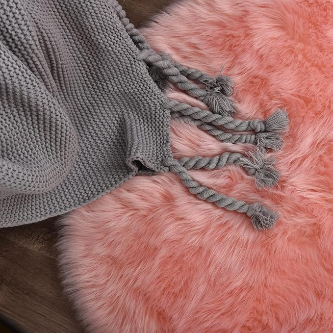 ORINOVA Plush Living Room Rugs 6x9 Rugs for Kids Room Pink Washable Faux Sheepskin Fuzzy Fur Rug for Bedroom Large Fluffy Nursery Rug