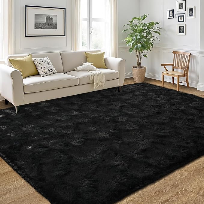 LOCHAS Ultra Soft Indoor Modern Area Rugs Fluffy Living Room Carpets for Children Bedroom Home Decor Nursery Rug 5.3x7.5 Feet, Black
