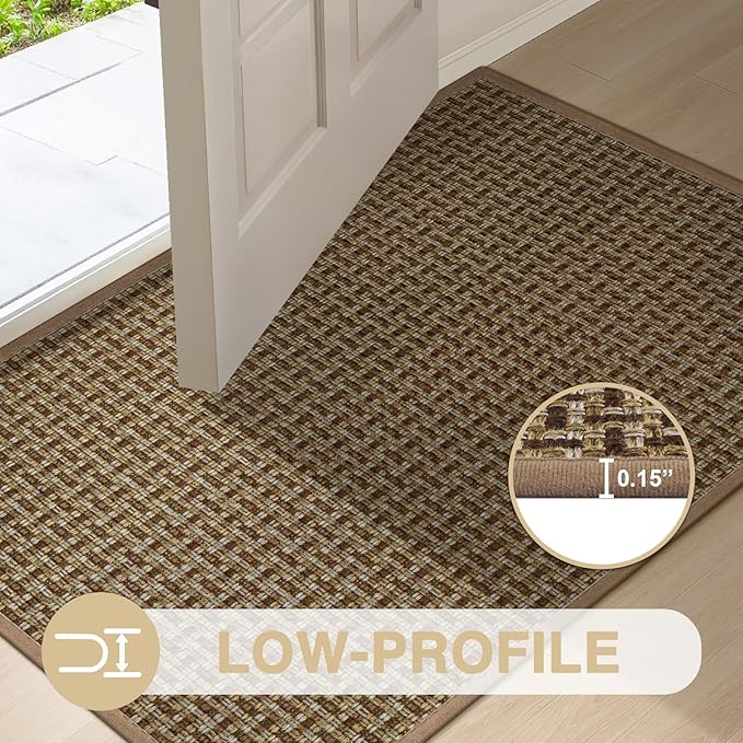 LEKEEPGO Door Mat Indoor Entrance 24"x47", Absorbent Indoor Door Mat Large, Non Slip Rubber Backing Inside Door Mats, Washable Floor Mat, Low-Profile Doormat for Front Door, Entryway, Entrance, Brown