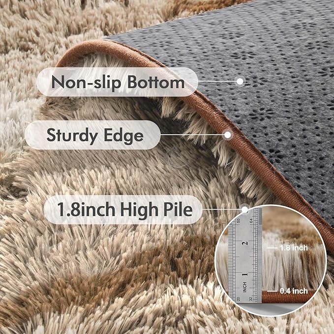 9x12 Ft Extra Large Shag Rugs for Living Room, Ultra Soft Fluffy Furry Area Rugs for Bedroom Indoor Floor, Aesthetic Carpet for Kids Home Decor (Khaki)