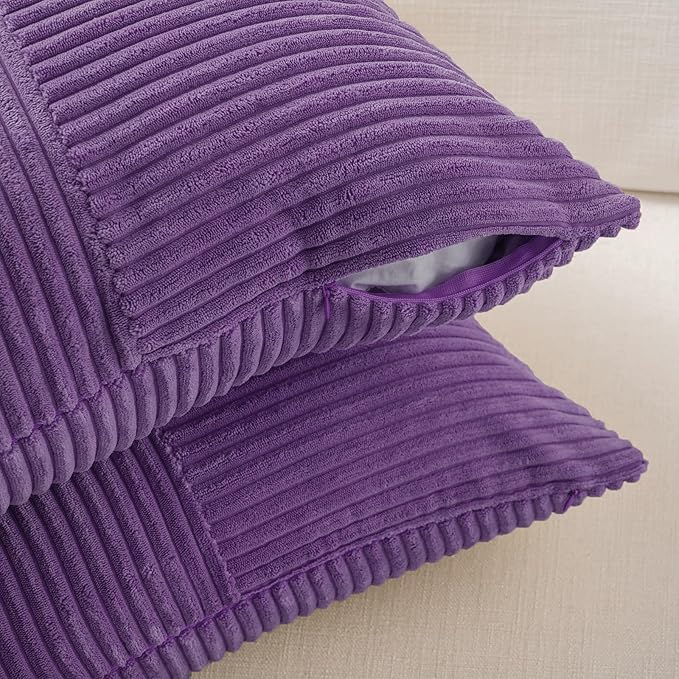 Fancy Homi 2 Packs Purple Samll Decorative Throw Pillow Covers 12x12 Inch with for Living Room Couch Sofa, Rustic Farmhouse Boho Home Decor, Soft Corss Patchwork Corduroy Square Cushion Case 30x30 cm