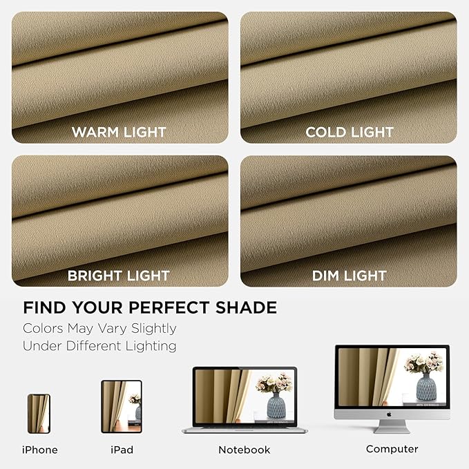 Joydeco Blackout Curtains 63 Inch Length 2 Panels Set, Thermal Insulated Long Curtains& Drapes 2 Burg, Room Darkening Grommet Drapes for Living Room Bedroom Window (W52 x L63 Inch, Beige)