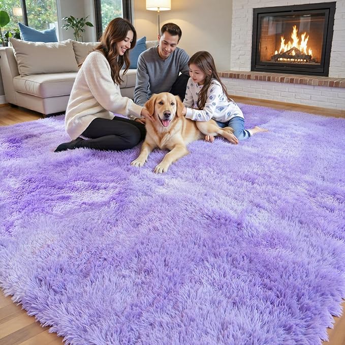 Rugs for Living Room 8x10, Alfombras para Salas Fluffy Shag Large Fuzzy Plush Soft Area Rug, Shaggy Carpets for Bedroom, Kids Boys Girls Home Decor Aesthetic(8 x 10, Purple Starry)
