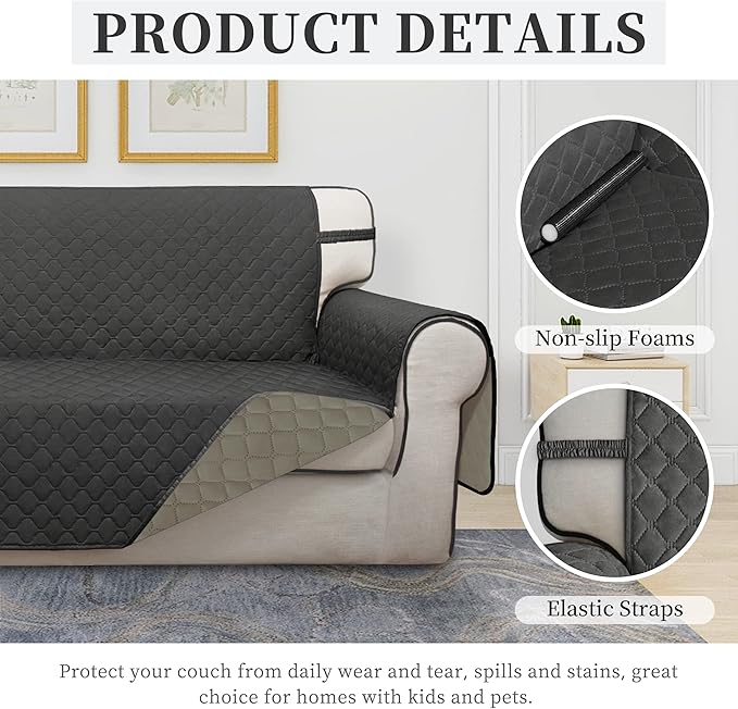 ISSUNTEX Double Protection 100% Waterproof Sofa Covers for Living Room, Reversible Couch Covers for 3 Cushion Couch Sofa, Furniture Protector Sofa Cover for Pets (X Large, Dark Gray/Beige)