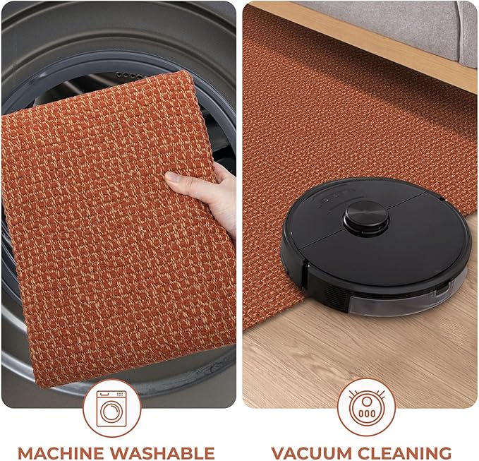 KOZYFLY Washable Area Rug 4x6 ft Non Slip Rubber Backed Living Room Rugs Braided Woven Cotton Kitchen Rugs Indoor Outdoor Entryway Rug Floor Carpet for Dining Living Room Bedroom, Orange/Tan