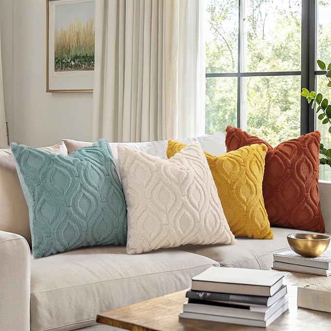 decorUhome Summer Throw Pillow Covers 26x26 Inch Set of 2, Soft Plush Faux Wool Mustard Yellow Solid Couch Pillow Covers, Accent Euro Sham Farmhouse Square Pillow Cases for Sofa Bed Living Room
