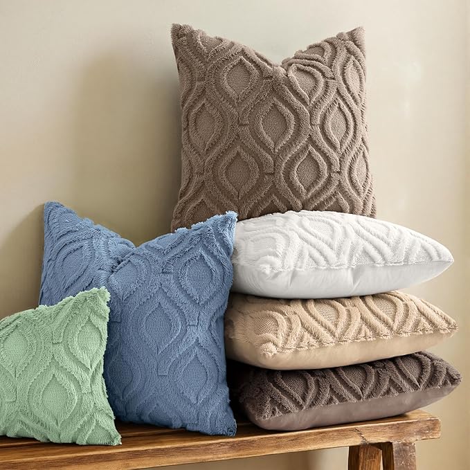 decorUhome Throw Pillow Covers 12x20 Inch Set of 2, Soft Plush Faux Wool Light Brown Solid Couch Pillow Covers, Accent Farmhouse Neutral Rectangle Pillow Cases for Sofa Bed Living Room