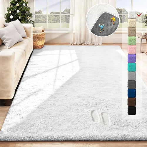 5x8 Area Rug for Living Room: Fluffy Shag Soft Washable Rugs Fuzzy Plush Indoor Carpet for Bedroom Nursery Playroom Dorm Kids Girls Boys Room (White, 5'x8')