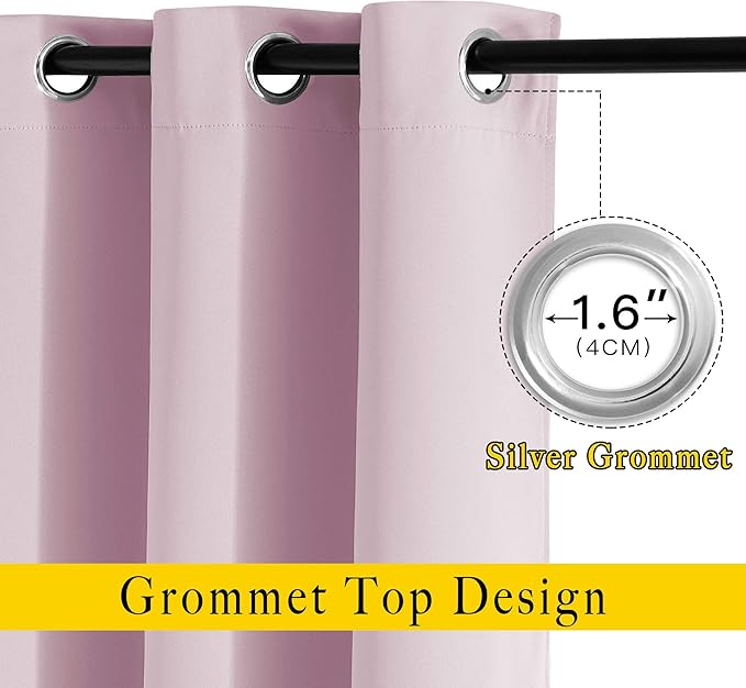 NICETOWN Kitchen Room Darkening Curtains and Drapes - Triple Weave Energy Saving Thermal Insulated Solid Grommet Room Darkening Panels for Patio (1 Pair, 46 inches by 72 Inch, Baby Pink)