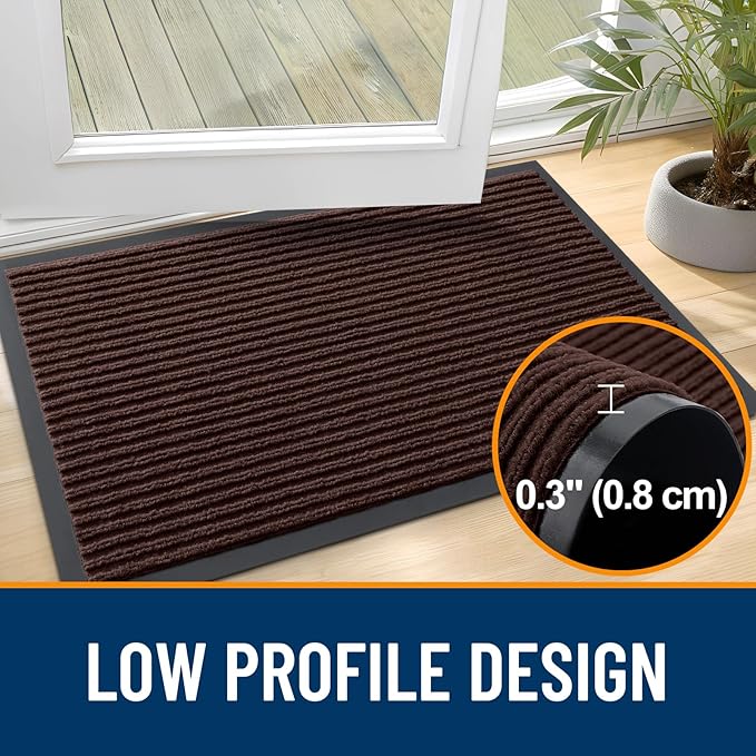 OLANLY Front Door Mat Indoor Outdoor Entrance, 2-Pack 33 x 21 Inch, Waterproof Heavy Duty Doormat, Fade Resistant, Low Profile, Easy Clean Patio Porch Welcome Floor Mats for Entry, Brown