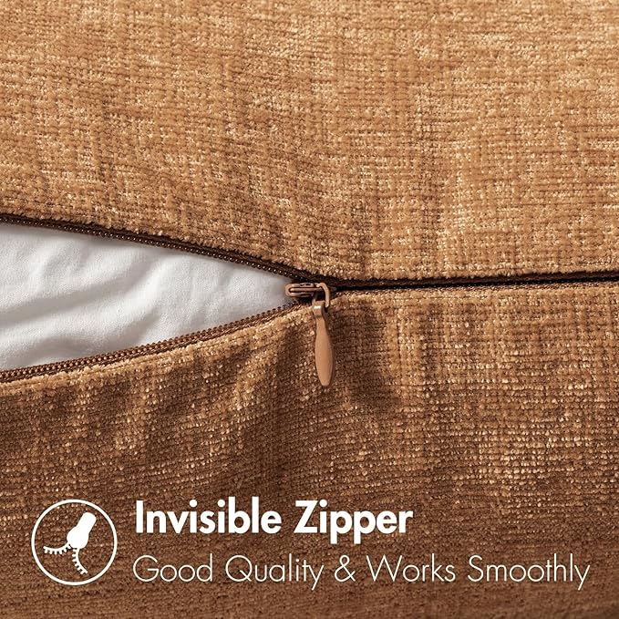 MIULEE Pack of 2 Brown Throw Pillow Covers 24x24 Inch Soft Chenille Pillow Covers for Sofa Living Room Couch Solid Dyed Cases