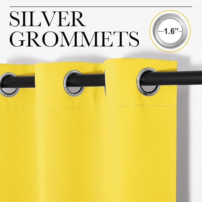 NICETOWN Window Curtain Panels, Thermal Insulated Solid Grommet Draperies/Drapes for Basement (Bright Yellow, 1 Pair, 34 by 54-inch)