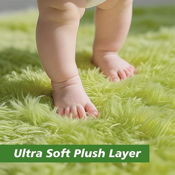 Shag Area Rug for Bedroom 4x6,Green Fluffy Area Rugs for Living Room,Soft Fuzzy Rug Non-Shedding Indoor Plush Carpet for Kids Bedroom Nursery Dorm Home Decor