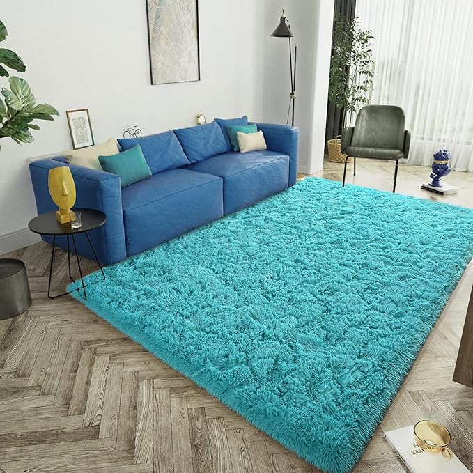 LOCHAS Ultra Soft Indoor Modern Area Rugs Fluffy Living Room Carpets for Children Bedroom Home Decor Nursery Rug 6x9 Feet, Blue