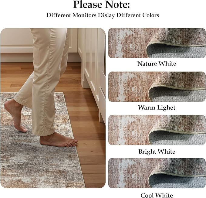 2'6''x12' Washable Kitchen Runner Rug: Modern Abstract Runners for Hallway Soft Non Slip Rugs with Rubber Backing Low Pile Thin Floor Carpet for Entryway Bedroom Bathroom Indoor(Brown/Brick,2'6''x12')