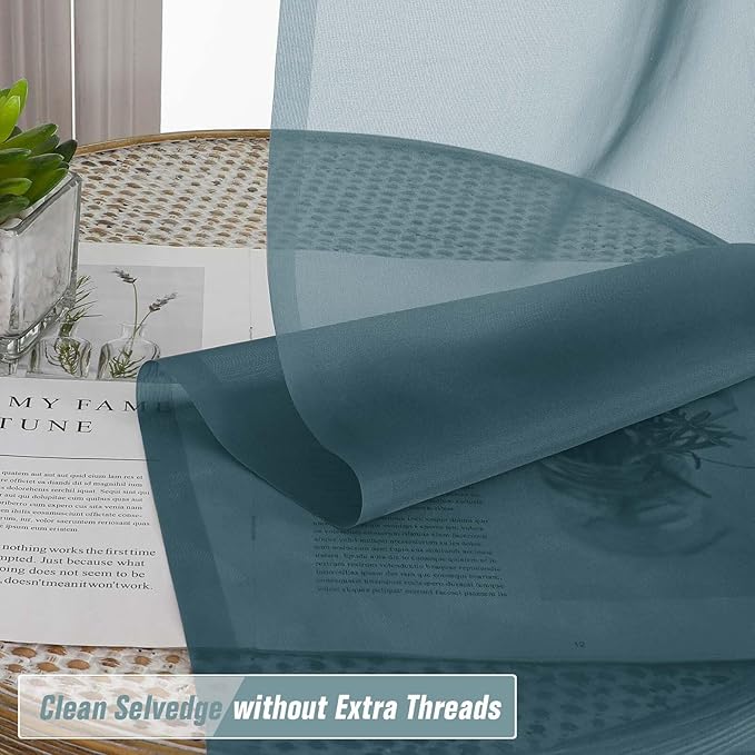 Dusty Blue Sheer Curtains 84 Inches Long 2 Panels, Elegant Airy Transparent Light Filtering Window Curtains, Window Drapes for Living Room Bedroom, Top Dual Rod Pocket Design, 2x42Wx84L Inches