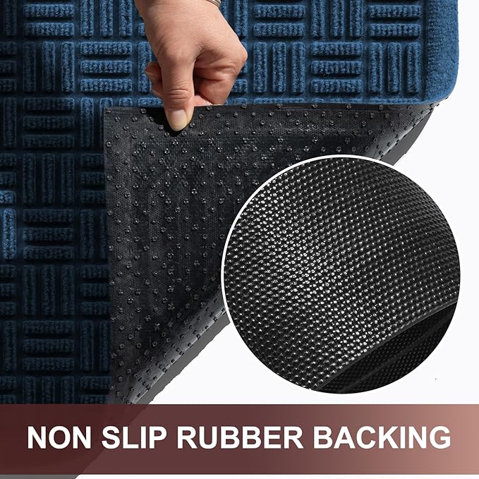 Mibao Front Door Mat Indoor Outdoor Entrance, Dirt Trapping Waterproof All-Season, All-Weather Doormat, Non-Slip Durable Natural Rubber Low Profile Easy Clean Patio Entrance Mat, 47" x 31.5", Blue