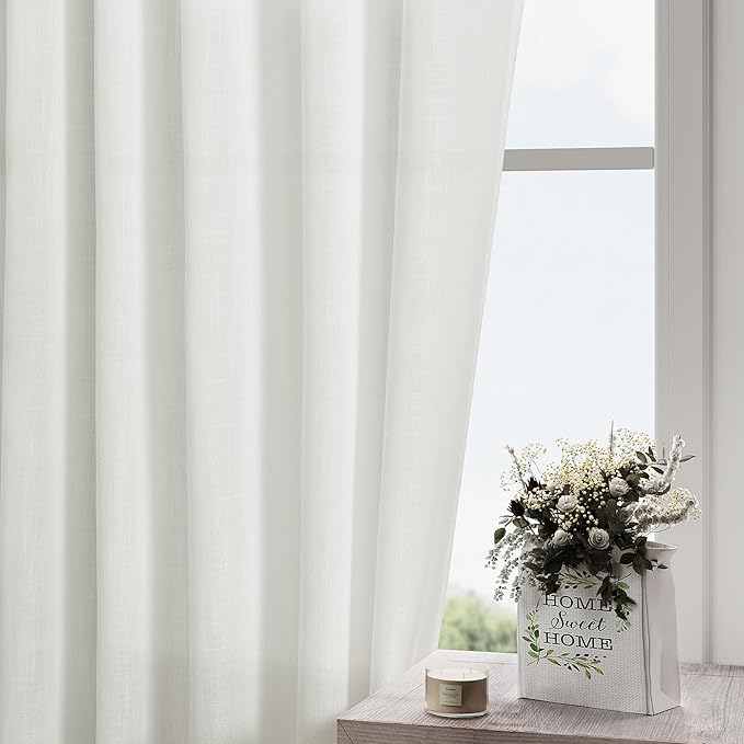 Nanspring Ivory Linen Curtains for Living Room 2 Panels Set Extra Long Back Tab Light Filtering Semi Sheer Curtain Drapes for Bedroom Neutral Farmhouse Ceiling to Floor for Large Window 52x100