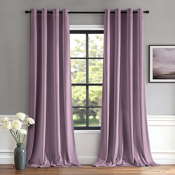 MIULEE Velvet Curtains Lavender Light Purple Elegant Grommet Thermal Insulated Soundproof Room Darkening Curtains/Drapes for Classical Living Room Bedroom Decor 52 x 96 Inch Set of 2