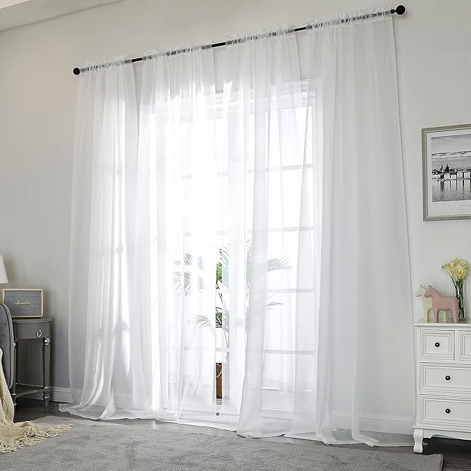 Chyhomenyc White Sheer Curtains 108 Inch Length 2 Panels Set, Extra Long Light Filtering Solid Voile Window Drapes for Living Room Party Ceremony, 42Wx108L, 9FT Length, Set of 2, White
