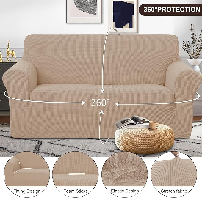 U-NICE HOME Loveseat Cover Stretch Couch Cover Sofa Cover Sofa Slipcover Furniture Protector for 2 Cushion Couch Sofa Pet Friendly(Loveseat, Camel)