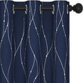 Deconovo Short Kitchen Curtains, Navy Blue Blakcout Curtain 38 x 36 Inch, Thermal Insulated Soundproof Drapes with Silver Wave Dots Prit, Grommet Top, Machine Washable for Nursery Bedroom Living Room