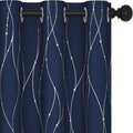 Deconovo Navy Blue Curtains, Blackout Curtain for Bedroom, 38 x 72 Inch, Thermal Insulated Soundproof Privacy Drapes with Silver Wave Dots Pattern, Grommet Top, Machine Washable Panel for Living Room