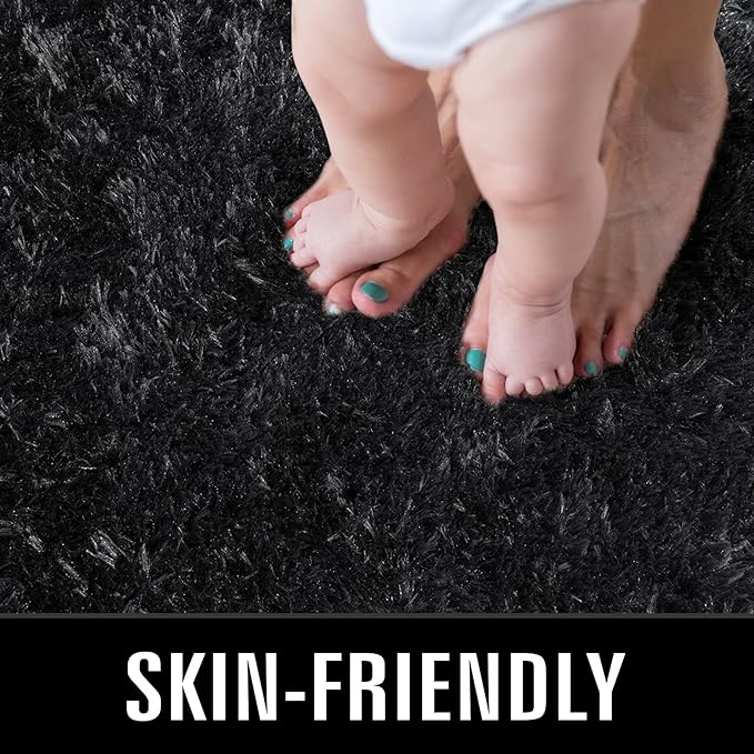 TWINNIS Super Soft Shaggy Rugs Fluffy Carpets, 8x10 Feet, Indoor Modern Plush Area Rugs for Living Room Bedroom Kids Room Nursery Home Decor, Upgrade Anti-Skid Rectangular Fuzzy Rug, Black