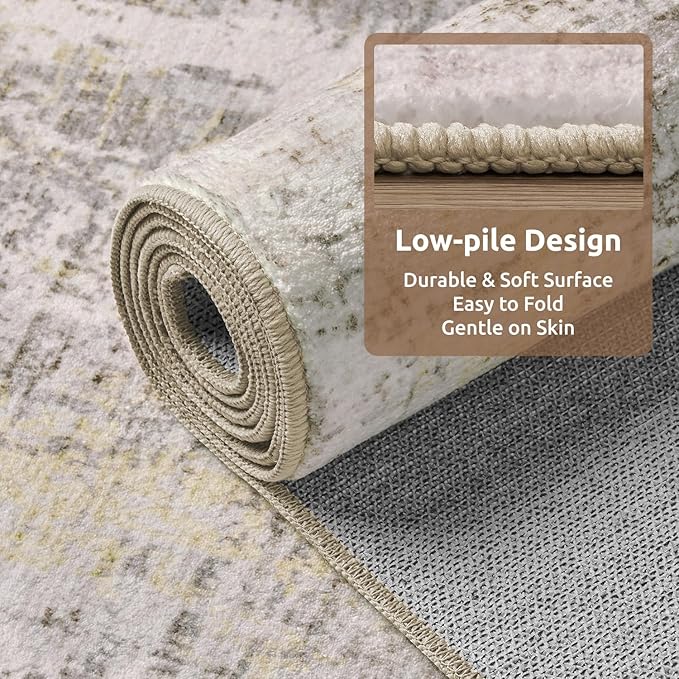 8 x 10 Area Rugs for Living Room, Machine Washable Non Slip Rug Ultra Soft Low Pile Indoor Carpet Modern Abstract Rugs for Bedroom Office Room Dining Room Beside, Beige
