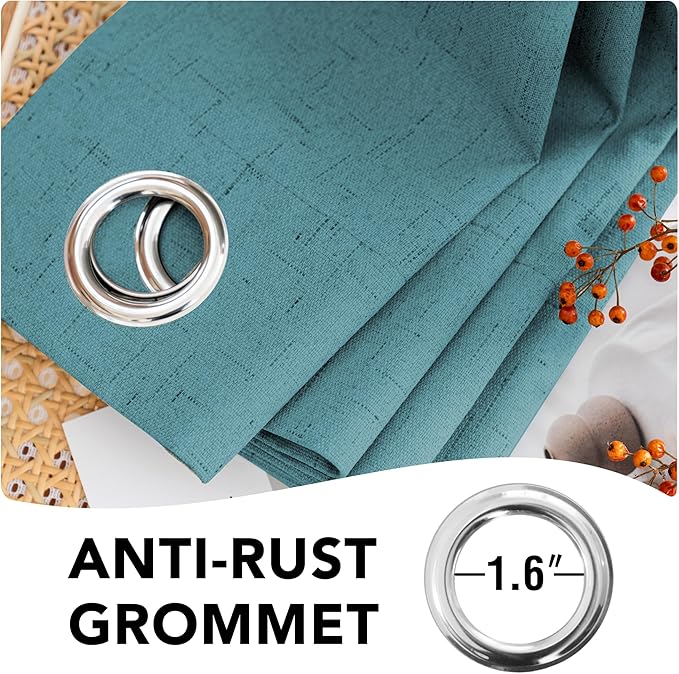 H.VERSAILTEX Linen Blackout Curtains 72 Inches Long 100% Absolutely Blackout Thermal Insulated Textured Linen Look Curtain Draperies Anti-Rust Grommet, Energy Saving with White Liner, 2 Panels, Teal
